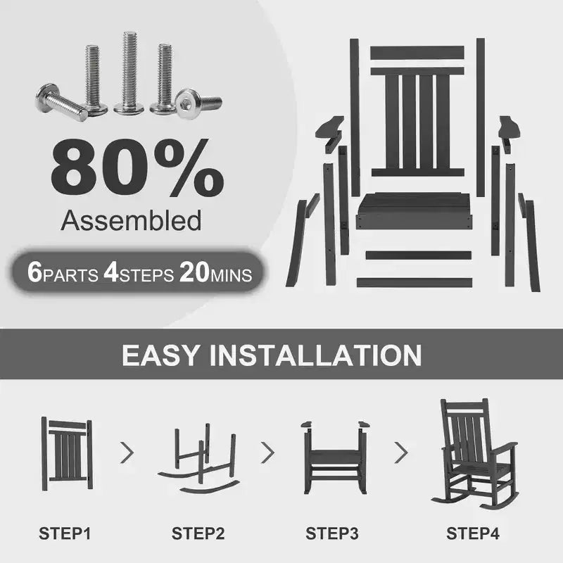 Oversized HDPE Outdoor Rocking Chair, Heavy Duty All-Weather Patio Rocker, Durable Porch Rocking Chair for Outside, Front Yard, Deck, Garden