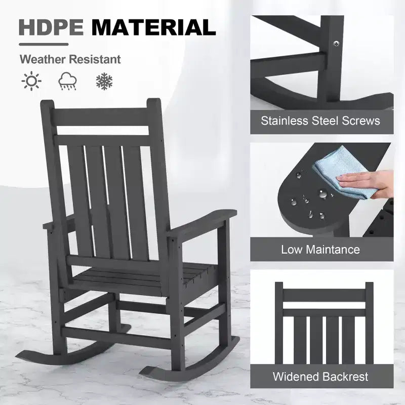Oversized HDPE Outdoor Rocking Chair, Heavy Duty All-Weather Patio Rocker, Durable Porch Rocking Chair for Outside, Front Yard, Deck, Garden