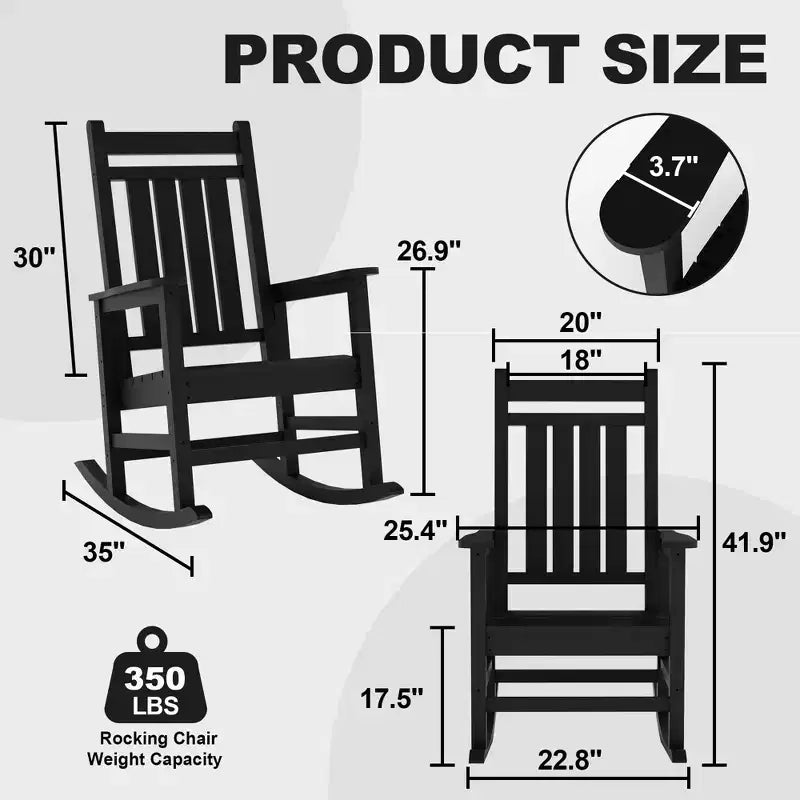 Oversized HDPE Outdoor Rocking Chair, Heavy Duty All-Weather Patio Rocker, Durable Porch Rocking Chair for Outside, Front Yard, Deck, Garden