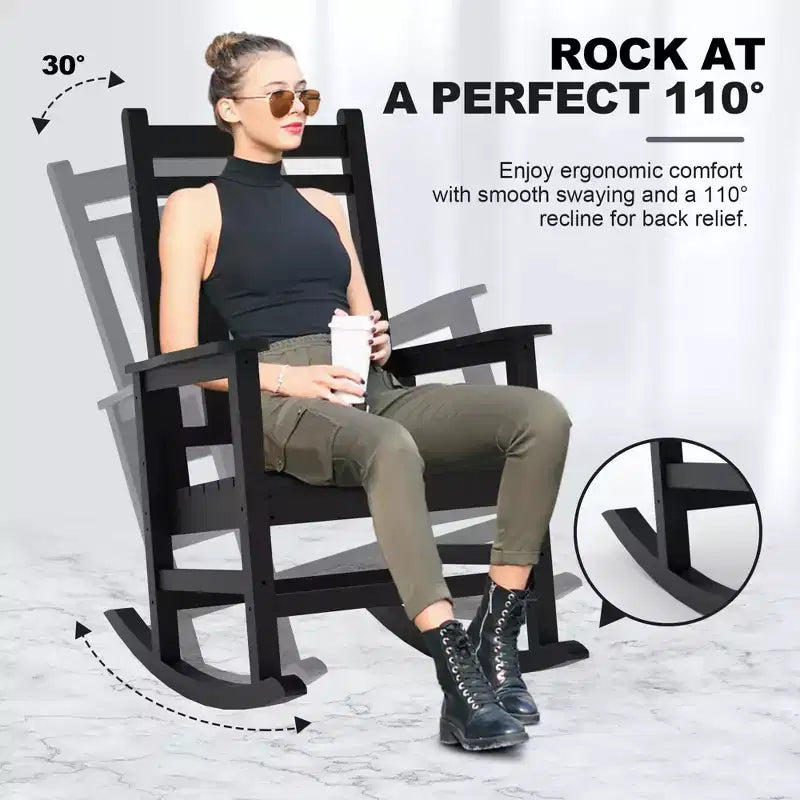 Oversized HDPE Outdoor Rocking Chair, Heavy Duty All-Weather Patio Rocker, Durable Porch Rocking Chair for Outside, Front Yard, Deck, Garden