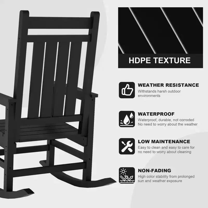 Oversized HDPE Outdoor Rocking Chair, Heavy Duty All-Weather Patio Rocker, Durable Porch Rocking Chair for Outside, Front Yard, Deck, Garden