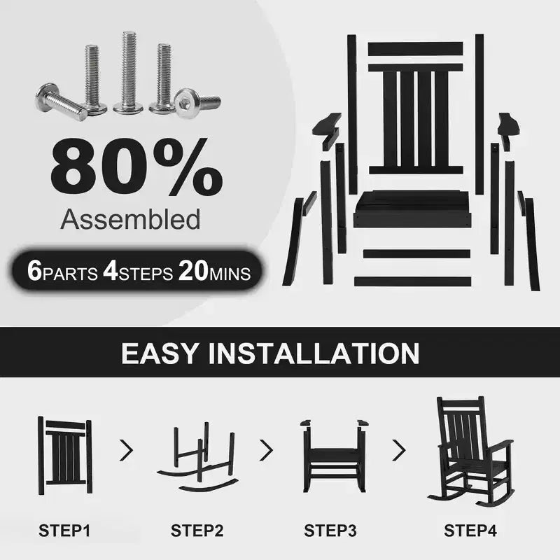 Oversized HDPE Outdoor Rocking Chair, Heavy Duty All-Weather Patio Rocker, Durable Porch Rocking Chair for Outside, Front Yard, Deck, Garden