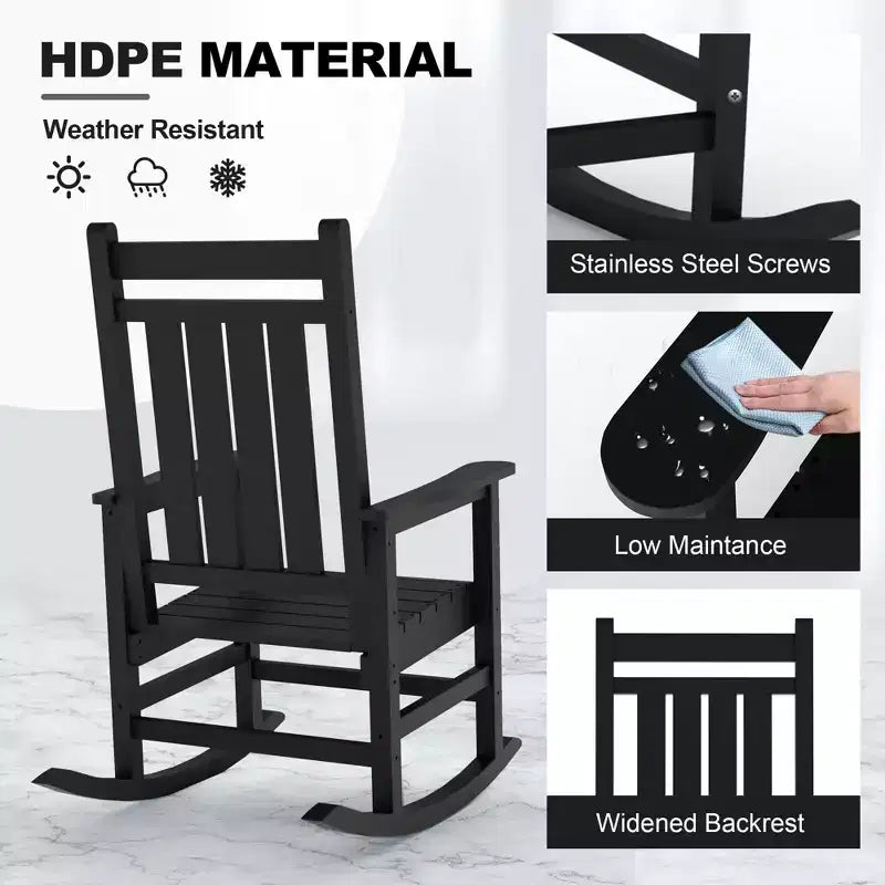 Oversized HDPE Outdoor Rocking Chair, Heavy Duty All-Weather Patio Rocker, Durable Porch Rocking Chair for Outside, Front Yard, Deck, Garden
