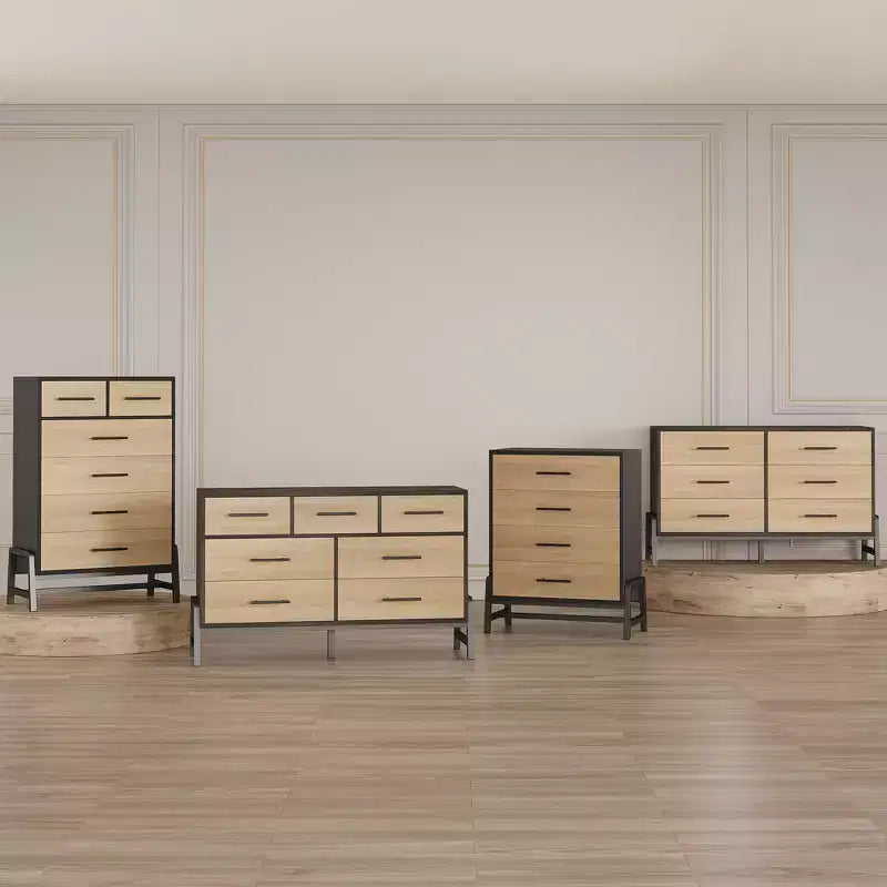 Natural Oak 6-Drawer Dresser, Freestanding Storage Chest (46.6 Tall)  For Bedroom, Living Room, or Entryway
