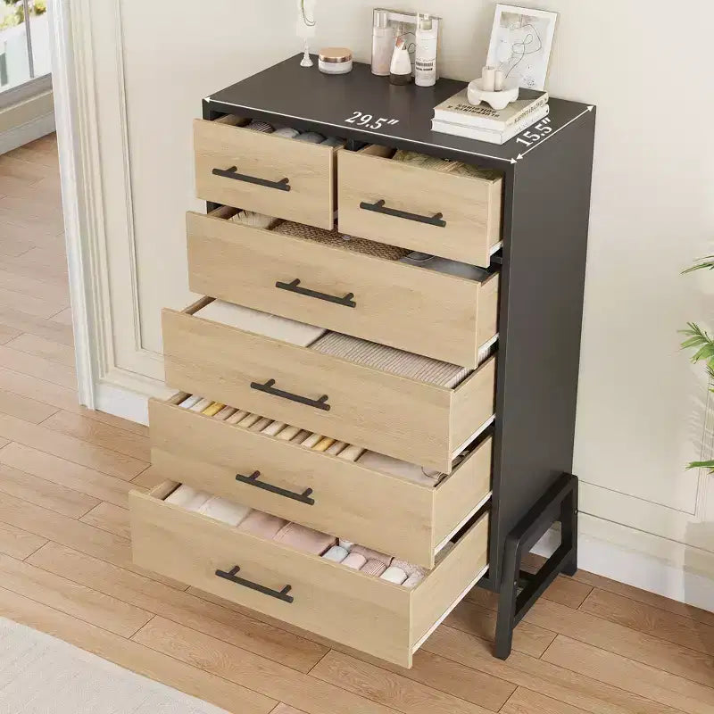 Natural Oak 6-Drawer Dresser, Freestanding Storage Chest (46.6 Tall)  For Bedroom, Living Room, or Entryway