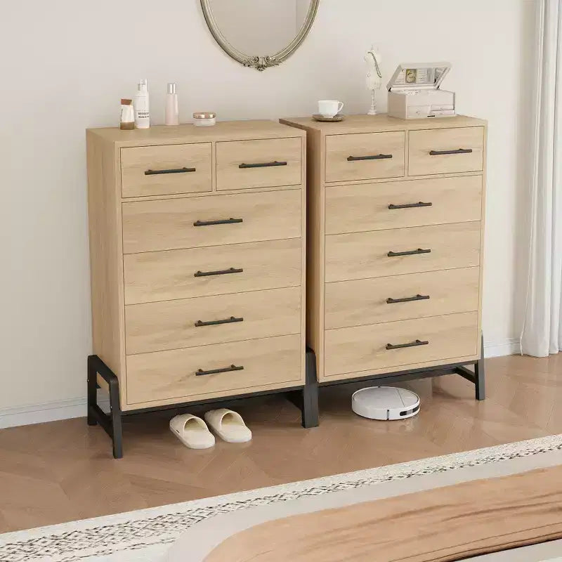 Natural Oak 6-Drawer Dresser, Freestanding Storage Chest (46.6 Tall)  For Bedroom, Living Room, or Entryway