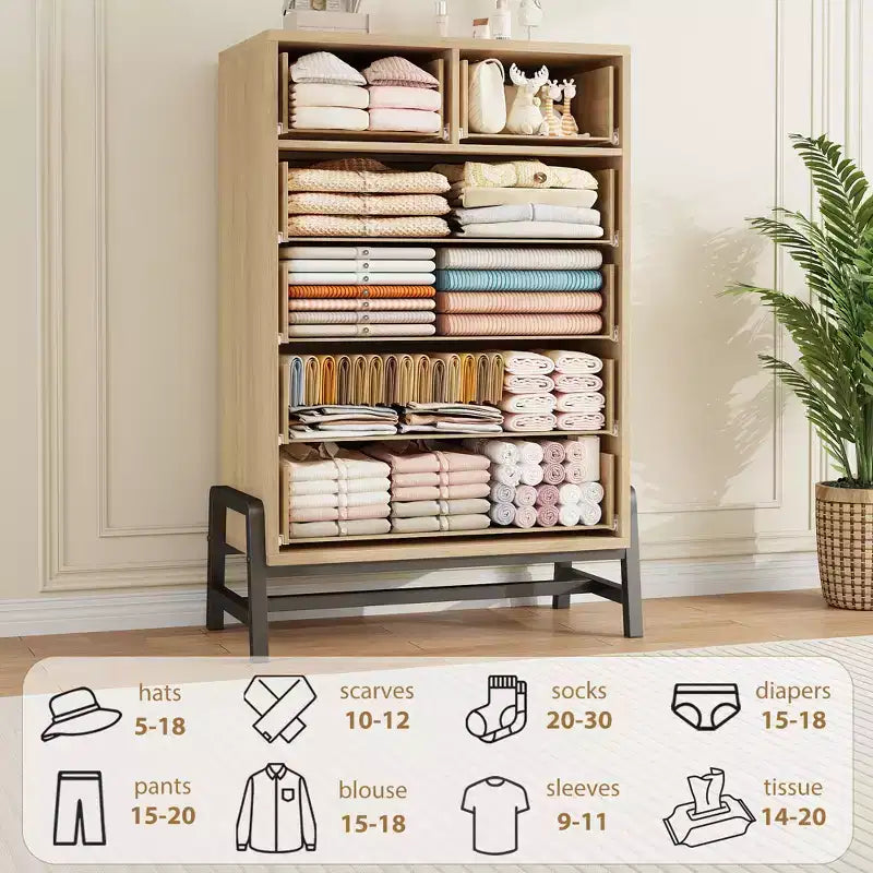 Natural Oak 6-Drawer Dresser, Freestanding Storage Chest (46.6 Tall)  For Bedroom, Living Room, or Entryway