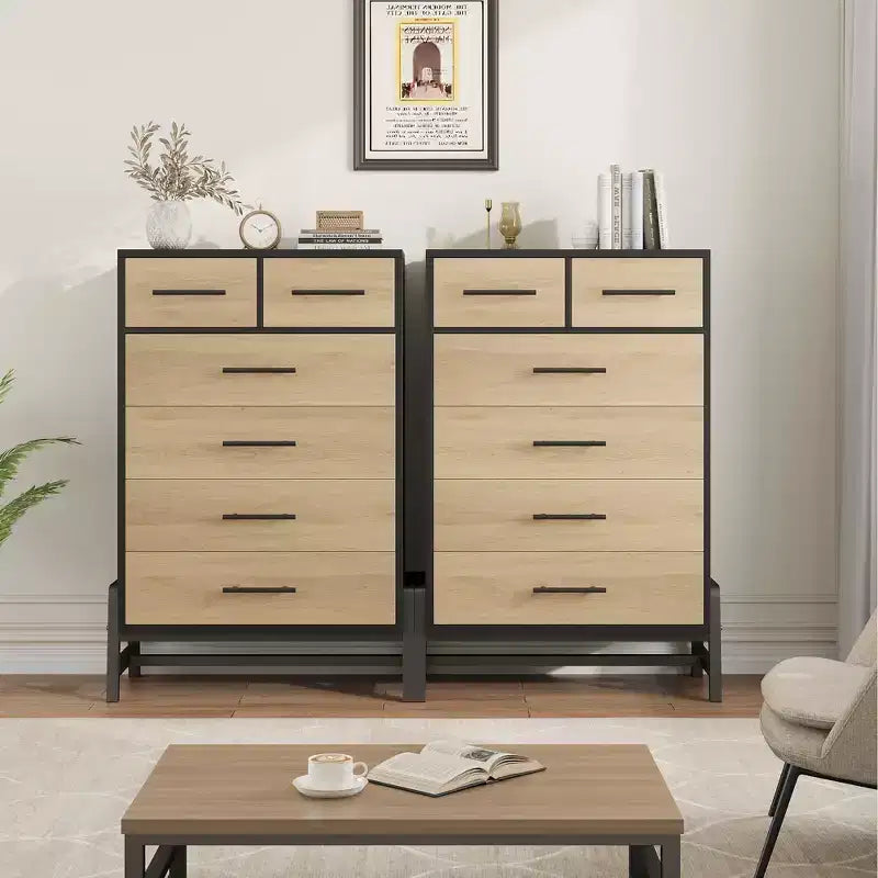 Natural Oak 6-Drawer Dresser, Freestanding Storage Chest (46.6 Tall)  For Bedroom, Living Room, or Entryway