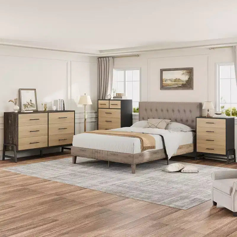 Natural Oak 6-Drawer Dresser, Freestanding Storage Chest (46.6 Tall)  For Bedroom, Living Room, or Entryway
