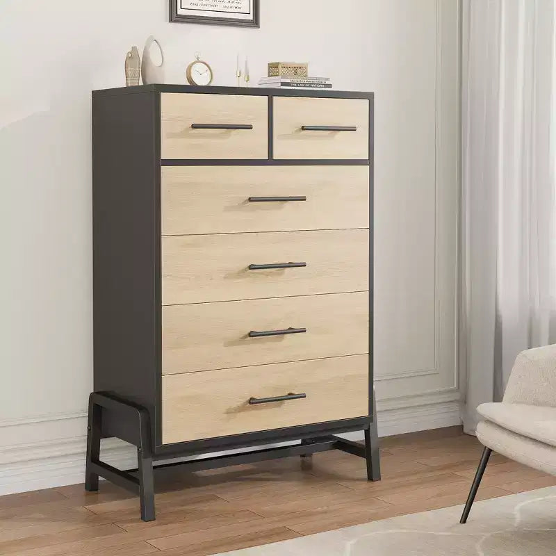 Natural Oak 6-Drawer Dresser, Freestanding Storage Chest (46.6 Tall)  For Bedroom, Living Room, or Entryway
