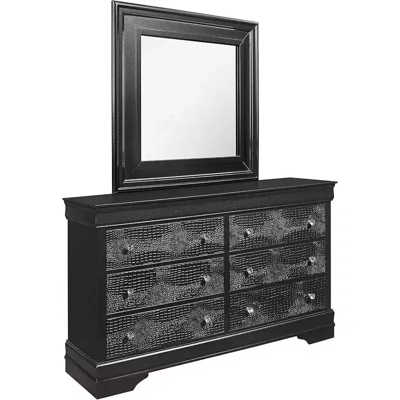 Metallic White Mirror with Sleek Frame – Glamorous Modern Bedroom Accent Mirror