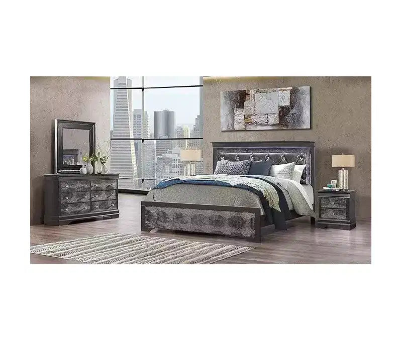 Metallic White Mirror with Sleek Frame – Glamorous Modern Bedroom Accent Mirror