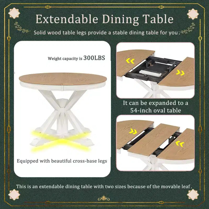 54-Inch Retro Extendable Dining Table with 12-Inch Leaf