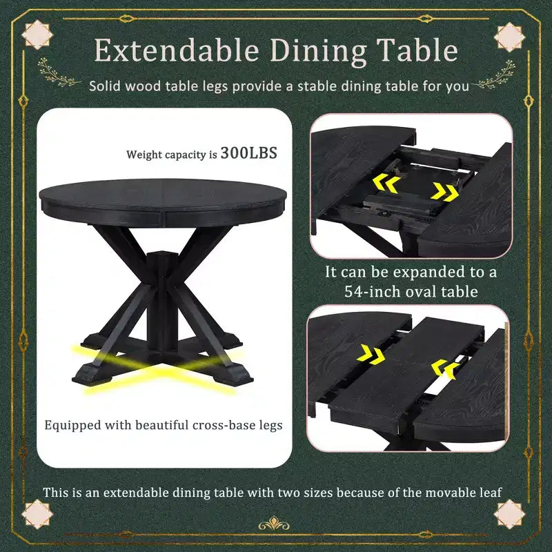 54-Inch Retro Extendable Dining Table with 12-Inch Leaf