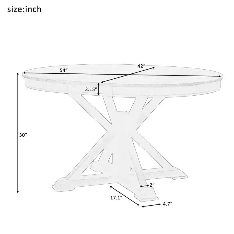 54-Inch Retro Extendable Dining Table with 12-Inch Leaf