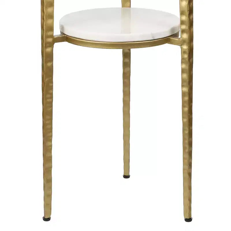 24.75" Industrial 2-Tier Metal Frame Drink & Decorative End Table with White Marble Round Top