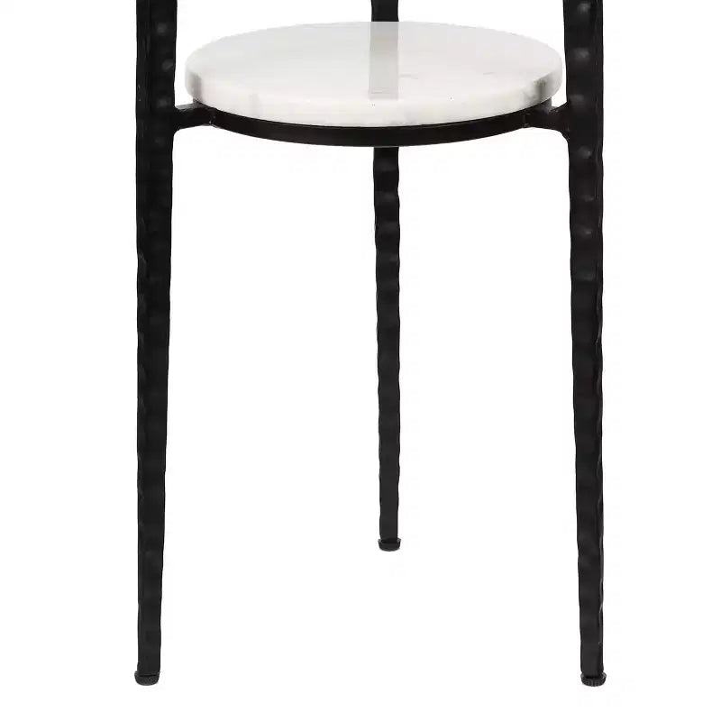 24.75" Industrial 2-Tier Metal Frame Drink & Decorative End Table with White Marble Round Top