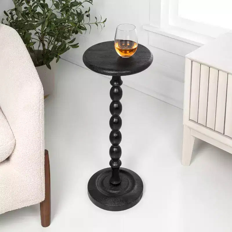 24.5 Cottage Classic Spindle Wood Pedestal Round Drink Table & Decorative End Table
