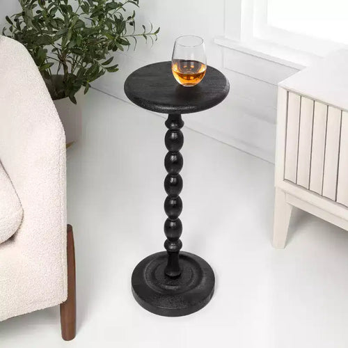 24.5 Cottage Classic Spindle Wood Pedestal Round Drink Table & Decorative End Table