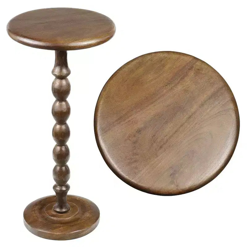 24.5 Cottage Classic Spindle Wood Pedestal Round Drink Table & Decorative End Table