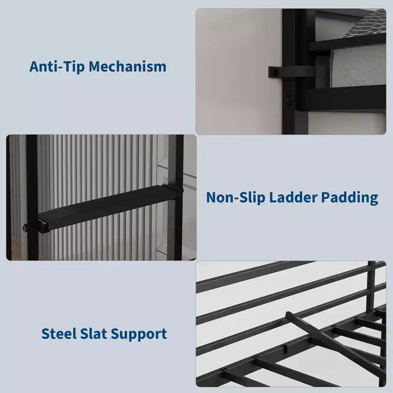 Loft Bed Twin Size with Large Desk and 2-Tier Storage Shelves, Heavy Duty Metal Loft Bed with Ladder and Guardrail for Kids and Adults