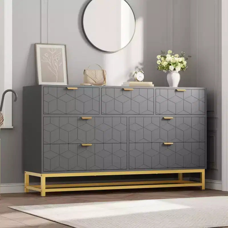 Dresser for Bedroom, 7 Drawer with Golden Metal Handle and Legs, Modern Chest of Drawers for Closet