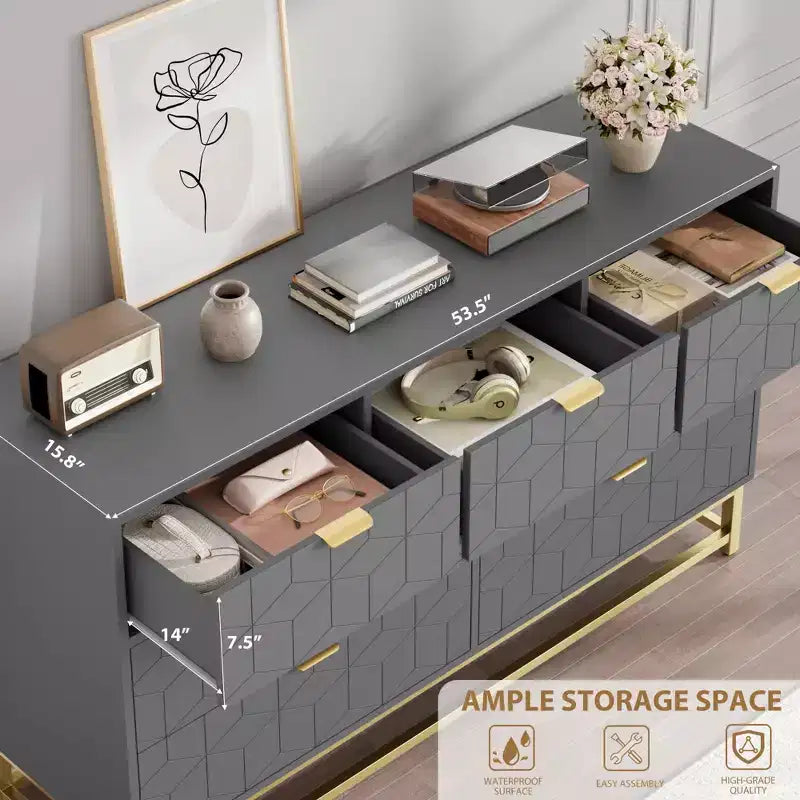 Dresser for Bedroom, 7 Drawer with Golden Metal Handle and Legs, Modern Chest of Drawers for Closet