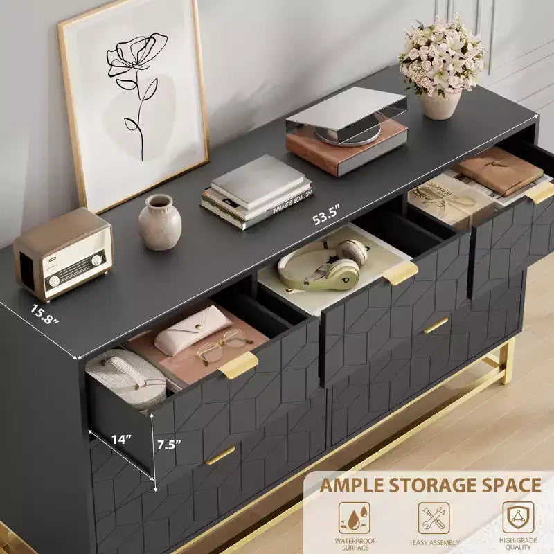 Dresser for Bedroom, 7 Drawer with Golden Metal Handle and Legs, Modern Chest of Drawers for Closet