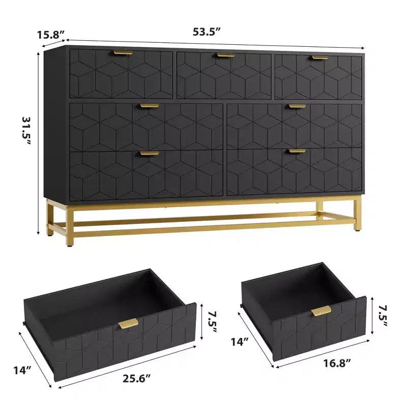 Dresser for Bedroom, 7 Drawer with Golden Metal Handle and Legs, Modern Chest of Drawers for Closet
