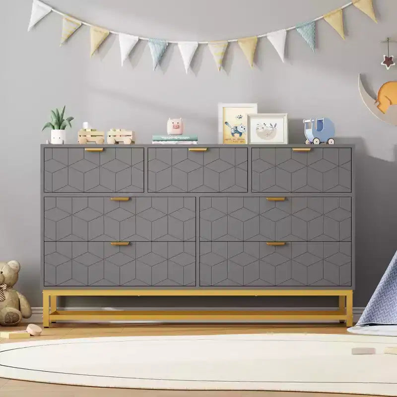 Dresser for Bedroom, 7 Drawer with Golden Metal Handle and Legs, Modern Chest of Drawers for Closet