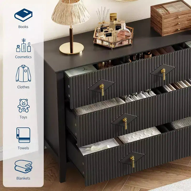 Dresser for Bedroom with 7 Drawers, 54 Wide Modern Chest of Drawers with Metal Handle, Dresser TV Stand, Wood Drawer Organizer for Bedroom