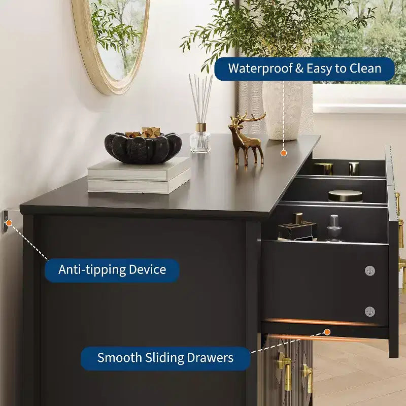 Dresser for Bedroom with 7 Drawers, 54 Wide Modern Chest of Drawers with Metal Handle, Dresser TV Stand, Wood Drawer Organizer for Bedroom