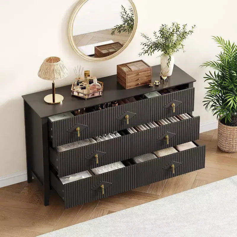 Dresser for Bedroom with 7 Drawers, 54 Wide Modern Chest of Drawers with Metal Handle, Dresser TV Stand, Wood Drawer Organizer for Bedroom