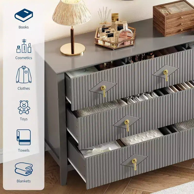 Dresser for Bedroom with 7 Drawers, 54 Wide Modern Chest of Drawers with Metal Handle, Dresser TV Stand, Wood Drawer Organizer for Bedroom
