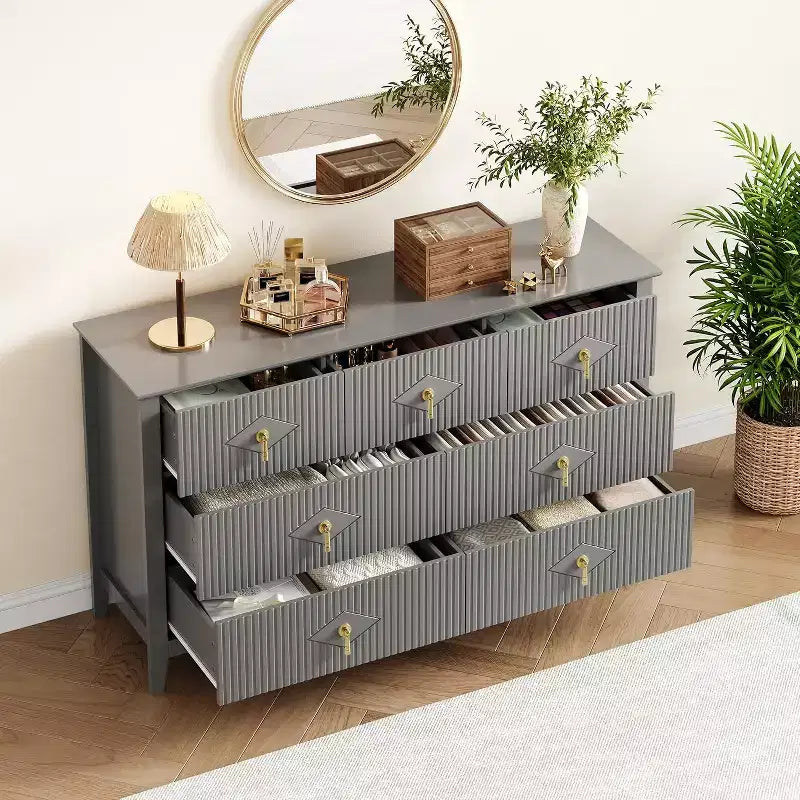 Dresser for Bedroom with 7 Drawers, 54 Wide Modern Chest of Drawers with Metal Handle, Dresser TV Stand, Wood Drawer Organizer for Bedroom
