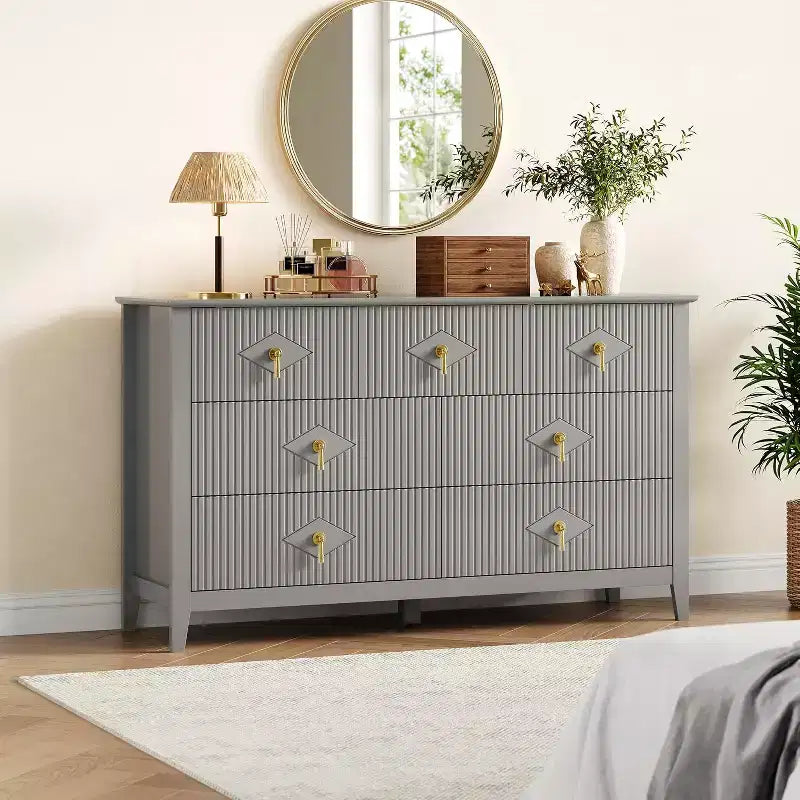 Dresser for Bedroom with 7 Drawers, 54 Wide Modern Chest of Drawers with Metal Handle, Dresser TV Stand, Wood Drawer Organizer for Bedroom