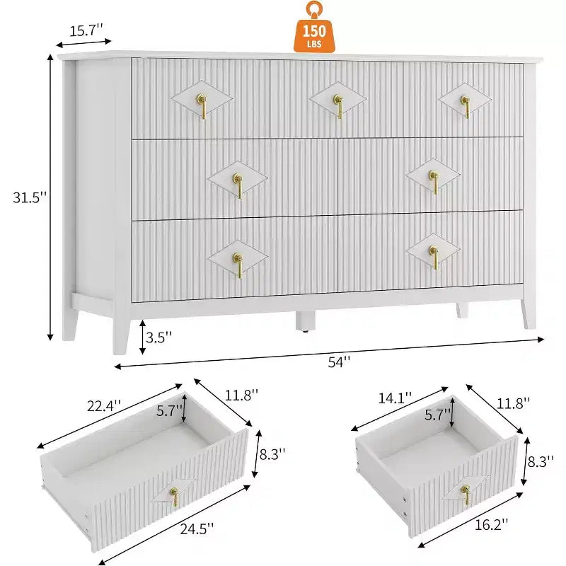 Dresser for Bedroom with 7 Drawers, 54 Wide Modern Chest of Drawers with Metal Handle, Dresser TV Stand, Wood Drawer Organizer for Bedroom