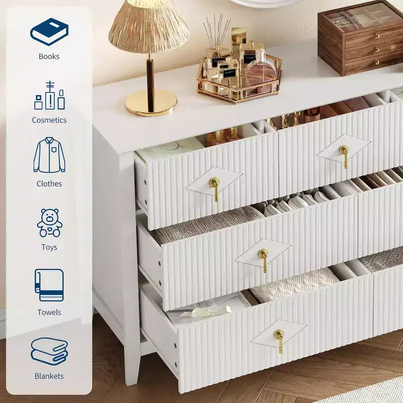 Dresser for Bedroom with 7 Drawers, 54 Wide Modern Chest of Drawers with Metal Handle, Dresser TV Stand, Wood Drawer Organizer for Bedroom