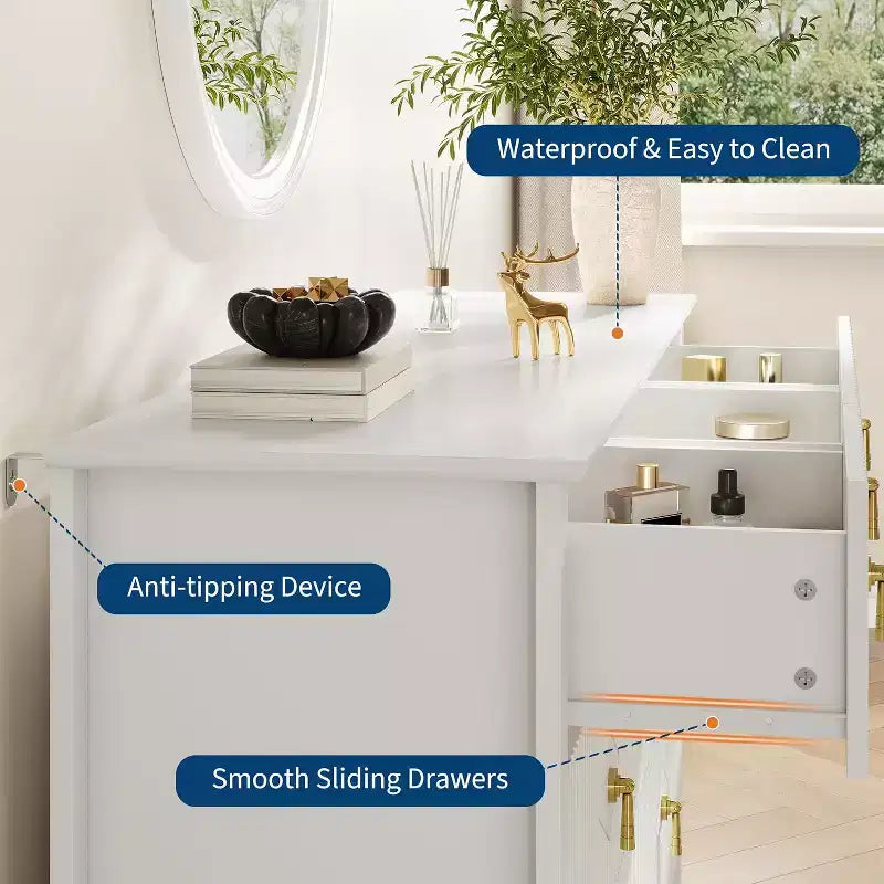 Dresser for Bedroom with 7 Drawers, 54 Wide Modern Chest of Drawers with Metal Handle, Dresser TV Stand, Wood Drawer Organizer for Bedroom