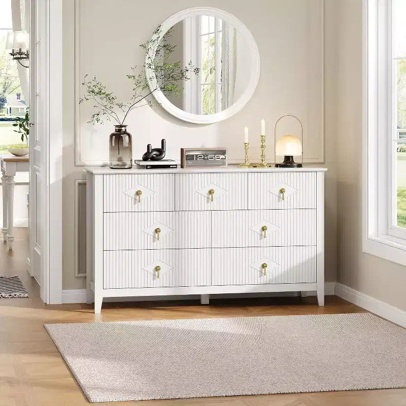 Dresser for Bedroom with 7 Drawers, 54 Wide Modern Chest of Drawers with Metal Handle, Dresser TV Stand, Wood Drawer Organizer for Bedroom