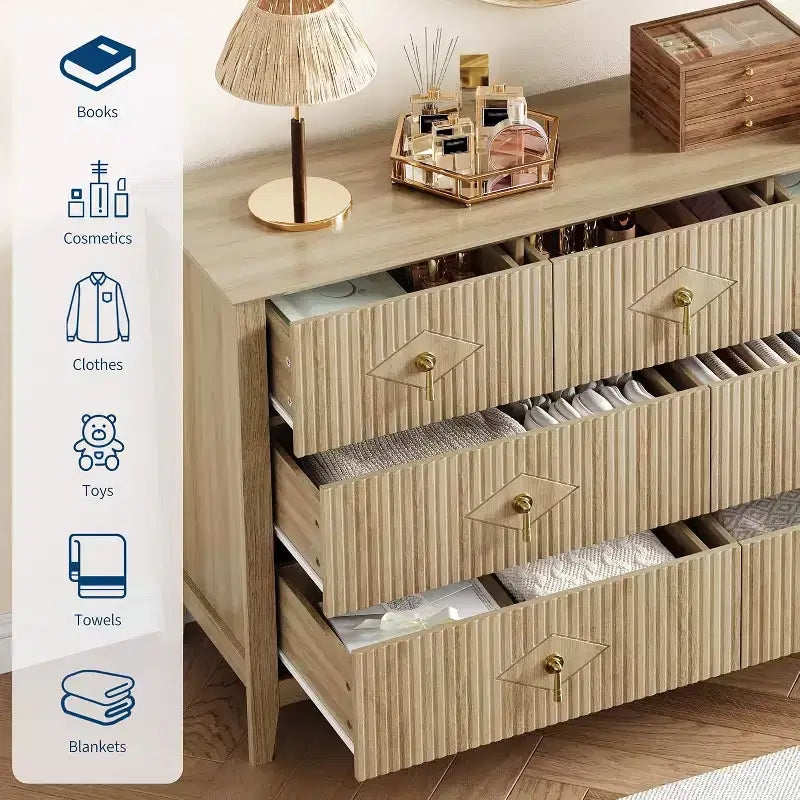 Dresser for Bedroom with 7 Drawers, 54 Wide Modern Chest of Drawers with Metal Handle, Dresser TV Stand, Wood Drawer Organizer for Bedroom