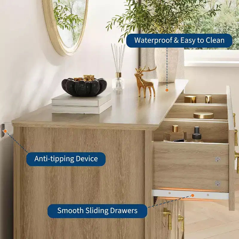 Dresser for Bedroom with 7 Drawers, 54 Wide Modern Chest of Drawers with Metal Handle, Dresser TV Stand, Wood Drawer Organizer for Bedroom