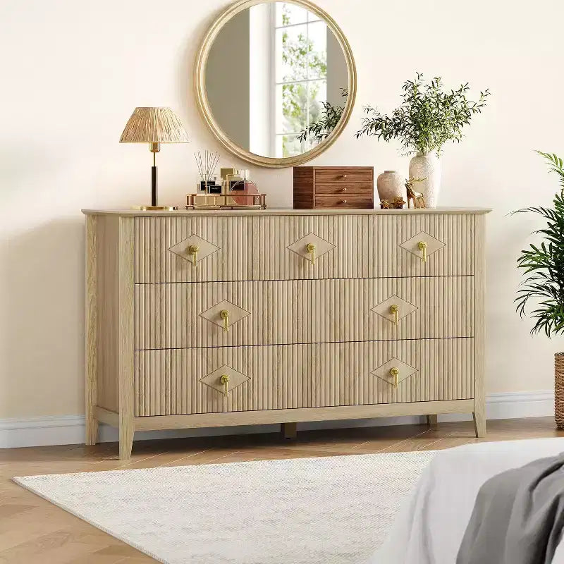 Dresser for Bedroom with 7 Drawers, 54 Wide Modern Chest of Drawers with Metal Handle, Dresser TV Stand, Wood Drawer Organizer for Bedroom