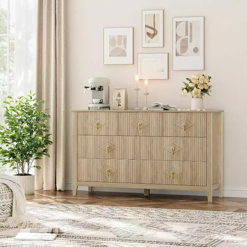 Dresser for Bedroom with 7 Drawers, 54 Wide Modern Chest of Drawers with Metal Handle, Dresser TV Stand, Wood Drawer Organizer for Bedroom