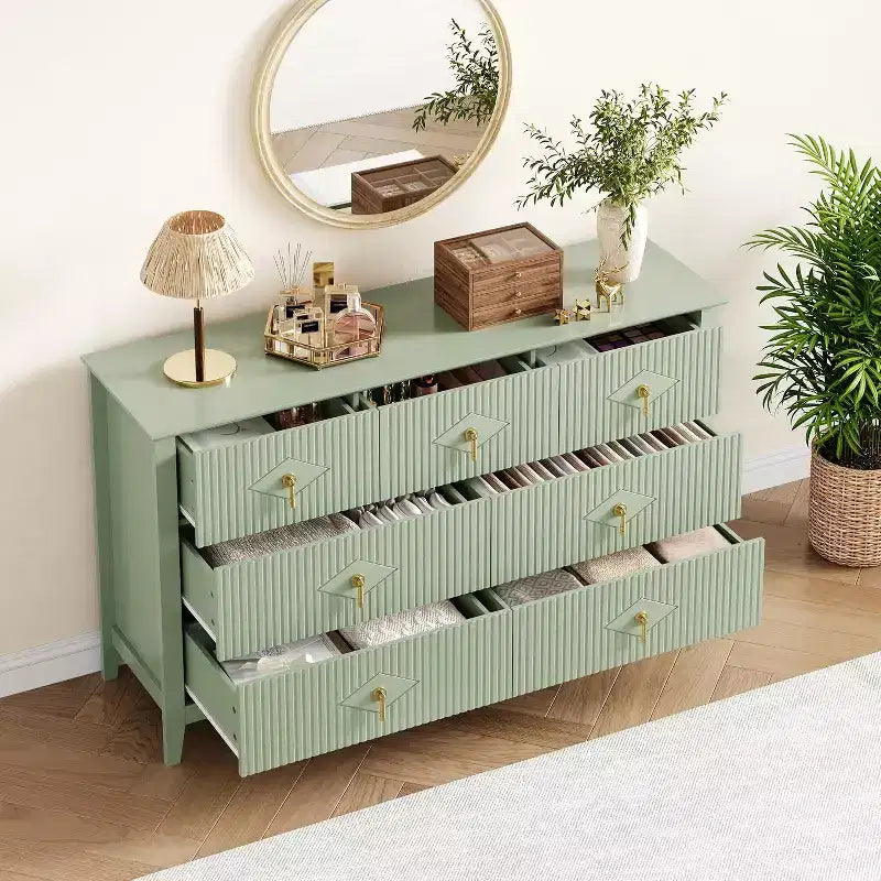 Dresser for Bedroom with 7 Drawers, 54 Wide Modern Chest of Drawers with Metal Handle, Dresser TV Stand, Wood Drawer Organizer for Bedroom