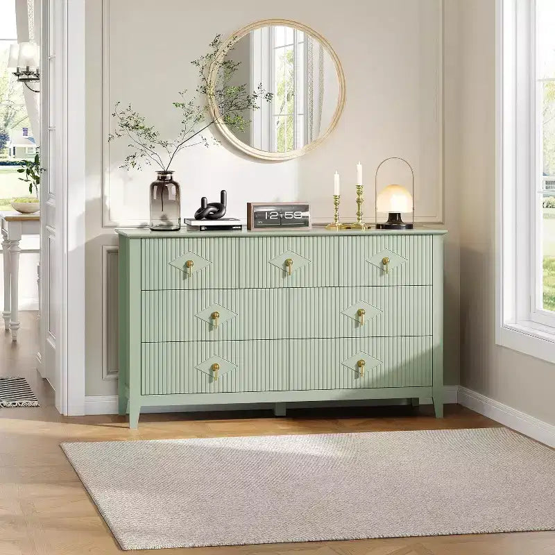 Dresser for Bedroom with 7 Drawers, 54 Wide Modern Chest of Drawers with Metal Handle, Dresser TV Stand, Wood Drawer Organizer for Bedroom
