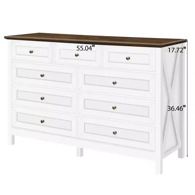 9-Drawer Rustic Bedroom Dresser with Silver Handle – Minimalist Wooden Chest of Drawers for Bedroom & Entryway