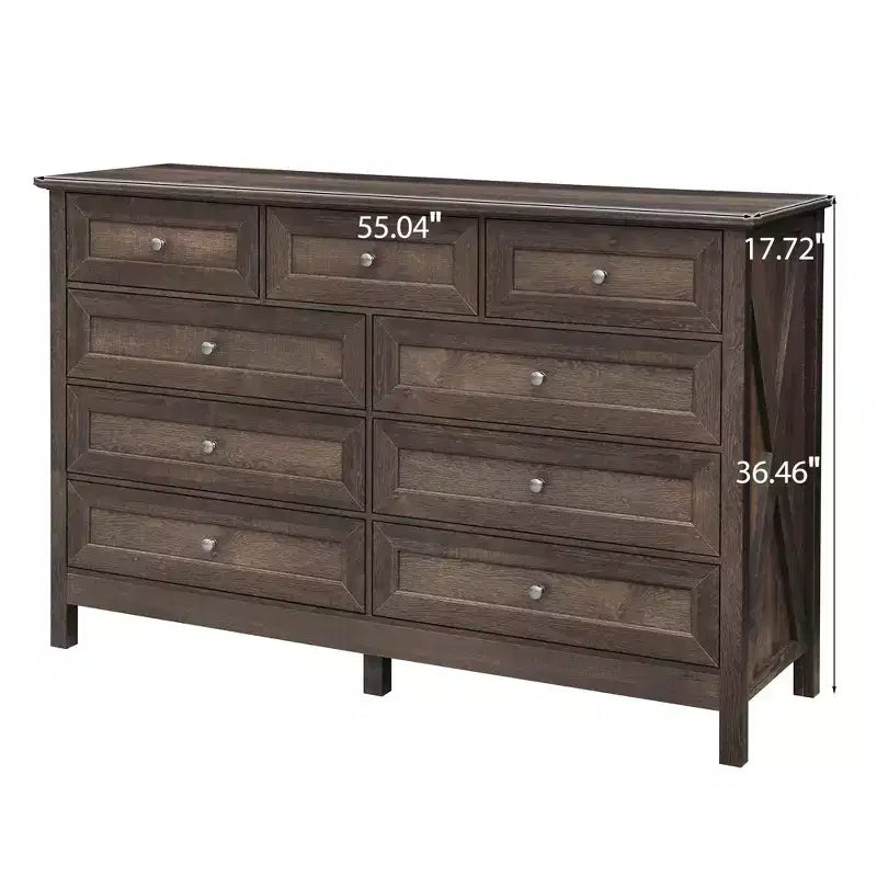 9-Drawer Rustic Bedroom Dresser with Silver Handle – Minimalist Wooden Chest of Drawers for Bedroom & Entryway