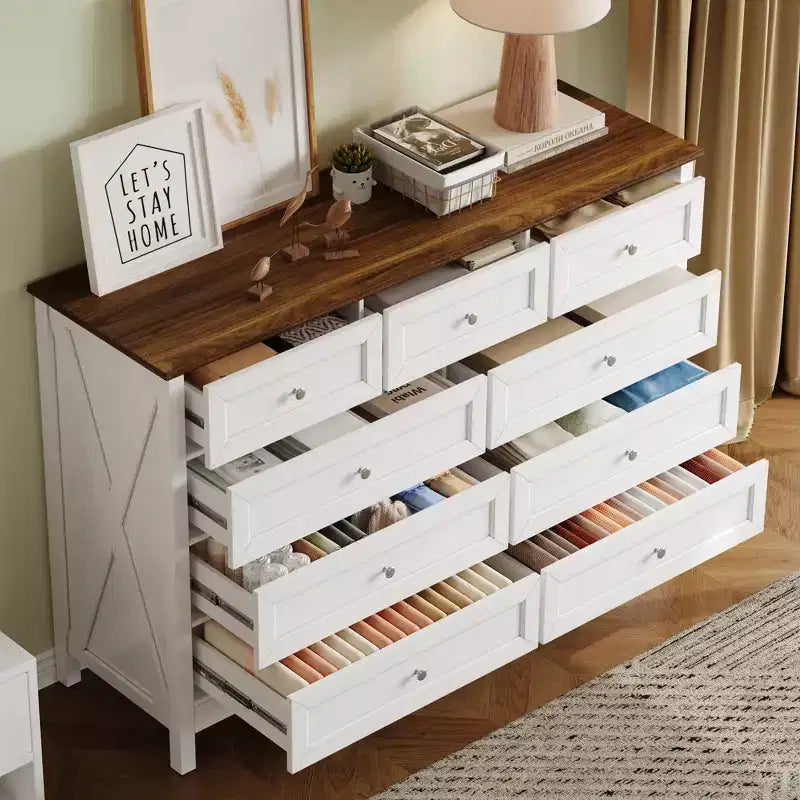 9-Drawer Rustic Bedroom Dresser with Silver Handle – Minimalist Wooden Chest of Drawers for Bedroom & Entryway