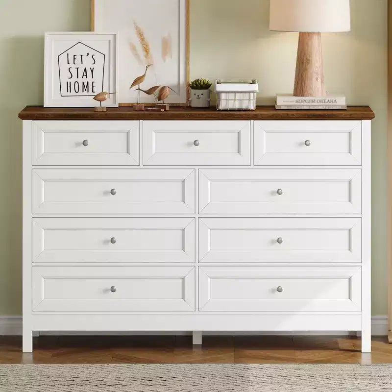9-Drawer Rustic Bedroom Dresser with Silver Handle – Minimalist Wooden Chest of Drawers for Bedroom & Entryway